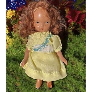 Vintage Nancy Ann Storybook Doll Yellow Dress Mini Doll Red Hair